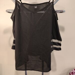 SHEIN Black Sheer Blouse with White Stripes